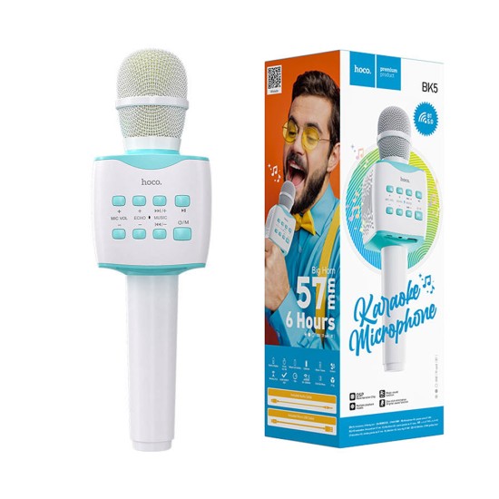 Hoco Wireless Karaoke Microphone BK5 Cantando TF Card/USB/Flash Drive/Playback Support/Multifunctional BT V5.0 1200mAh Blue